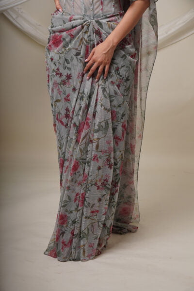 Beautiful grey floral saree