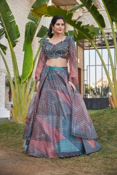Abstract lehenga butterfly blouse