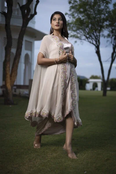 BEIGE DHOTI WITH CAPE