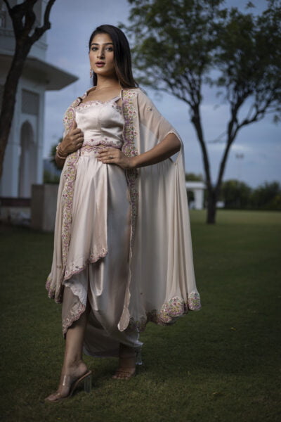 BEIGE DHOTI WITH CAPE
