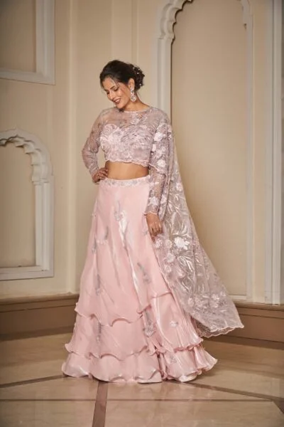 Flamingo pink  3D drape saree