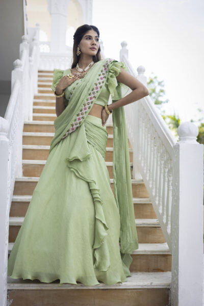 Gorgeous Green drape saree