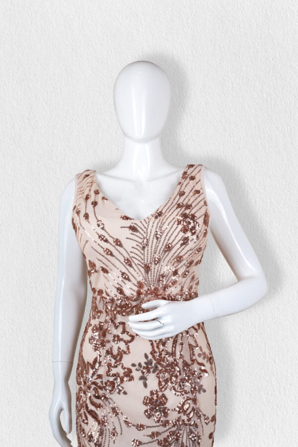 Beige Sequined Fish Cut Bodycon Dress