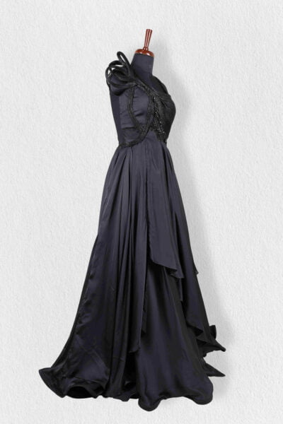 Satin Black Boning Evening Gown
