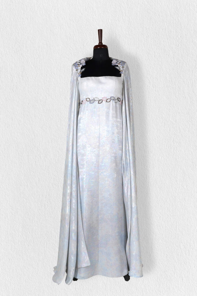 Ethereal Grey Foil-Printed Gown