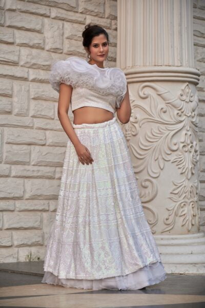 White sequence worked croptop and skirt