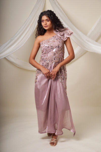Opulent Orchid One-Shoulder Evening Gown